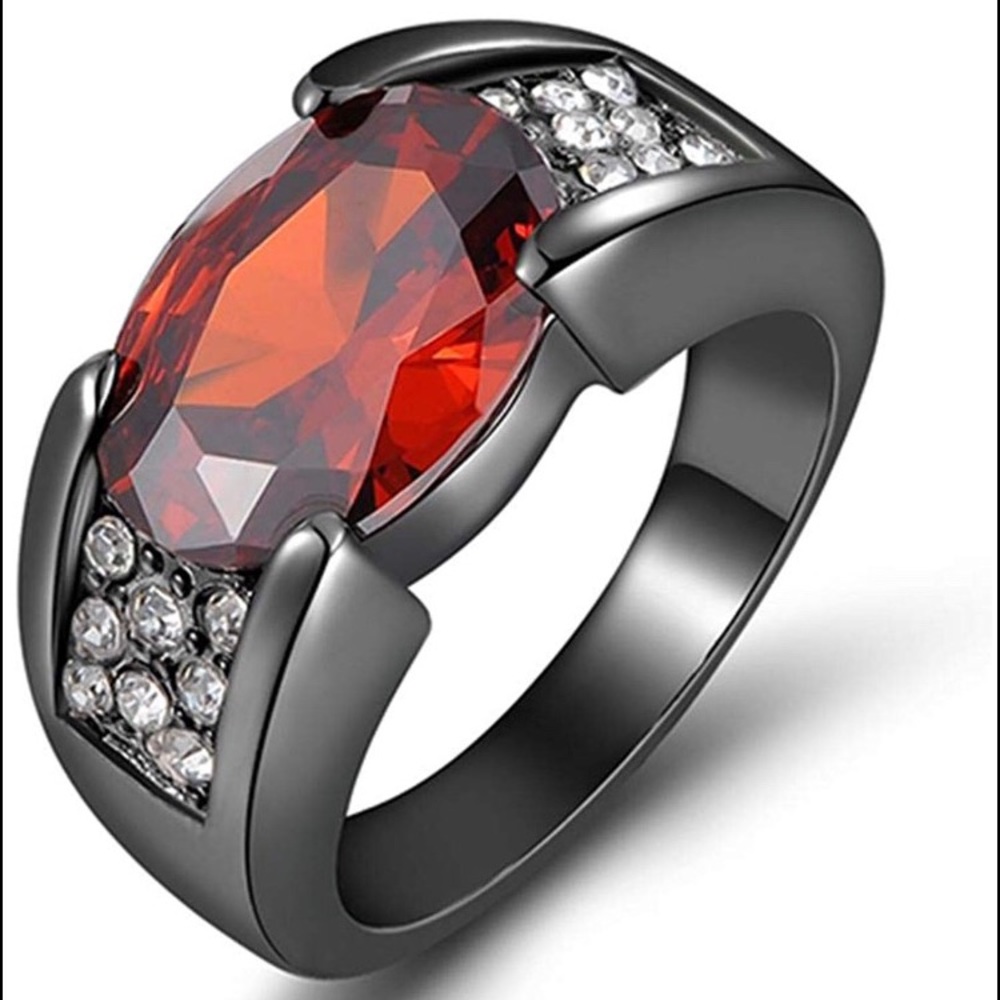 Men’s Inlaid Red Rhinestone Band Ring